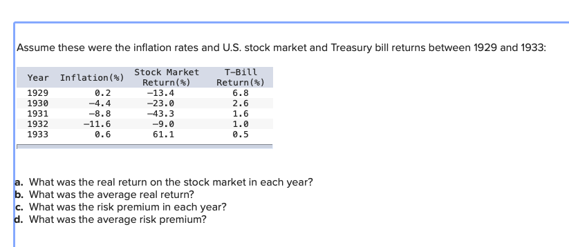 Solved Assume These Were The Inflation Rates And U.S. Stock | Chegg.com