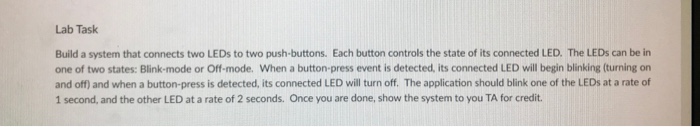 Solved Build a system that connects two LEDs to two push | Chegg.com