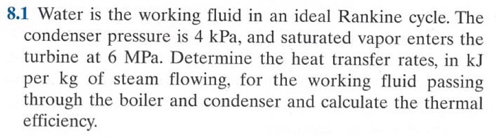 Solved 8.1 Water is the working fluid in an ideal Rankine | Chegg.com