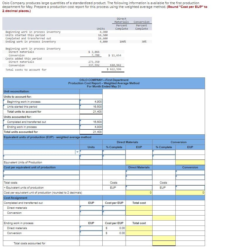 Solved Oslo Company produces large quantities of a | Chegg.com