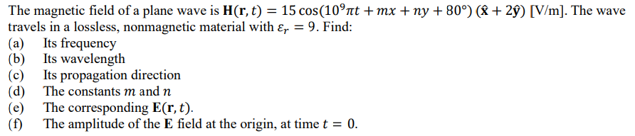 Solved The magnetic field of a plane wave is | Chegg.com