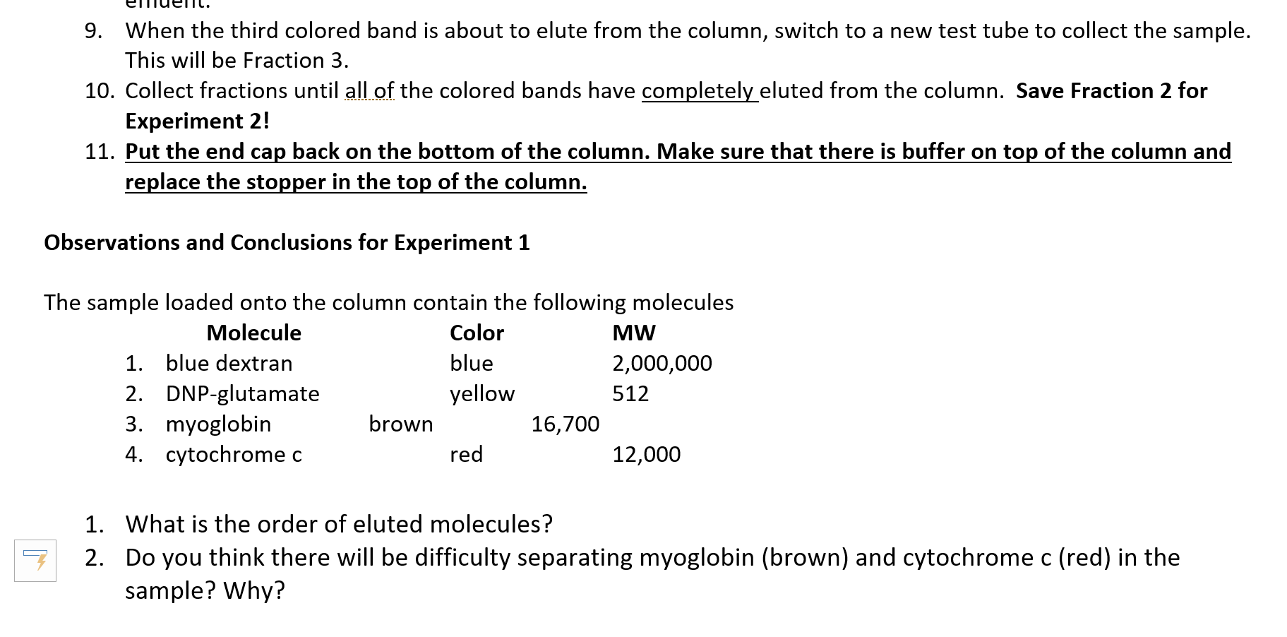Solved Experiment 1 Gel Filtration Chromatography Materials