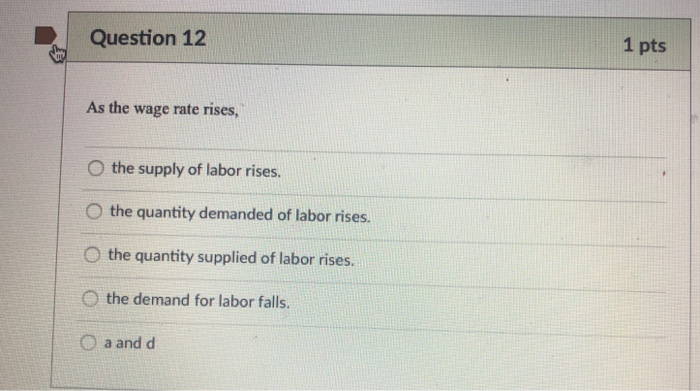 Solved Question 12 1 pts As the wage rate rises, O the | Chegg.com