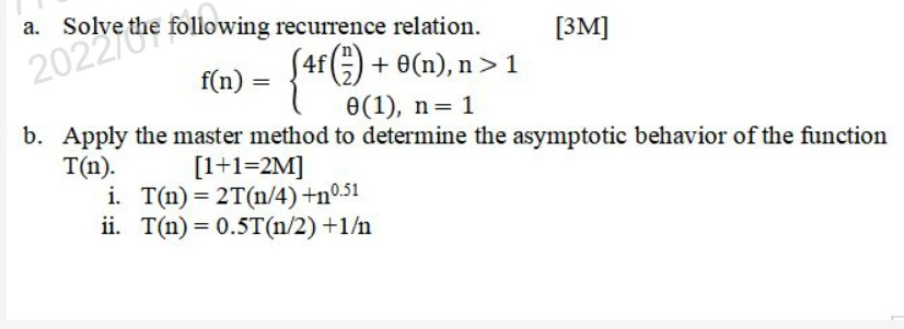 Solved 2 Solve The Following Recurrence Relation. (4f (1) + | Chegg.com