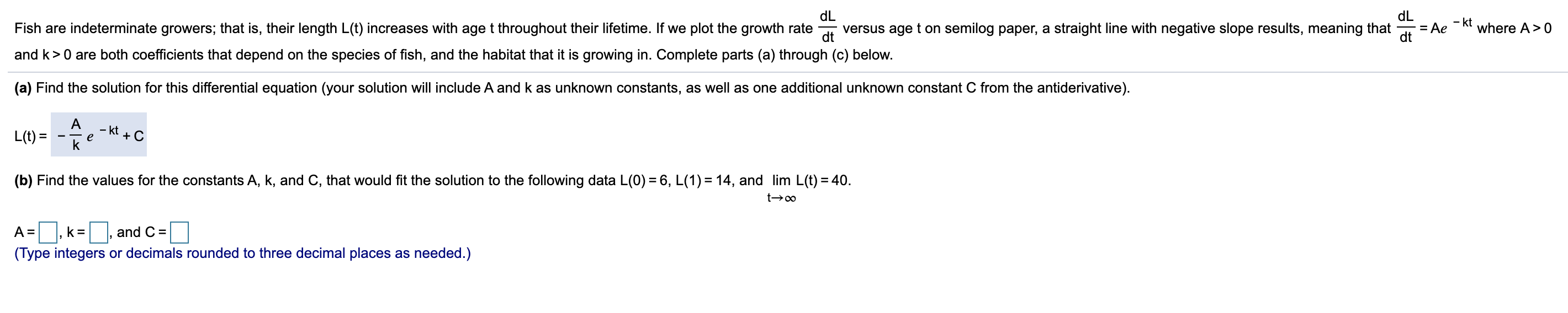 Solved dL dL Fish are indeterminate growers; that is, their | Chegg.com