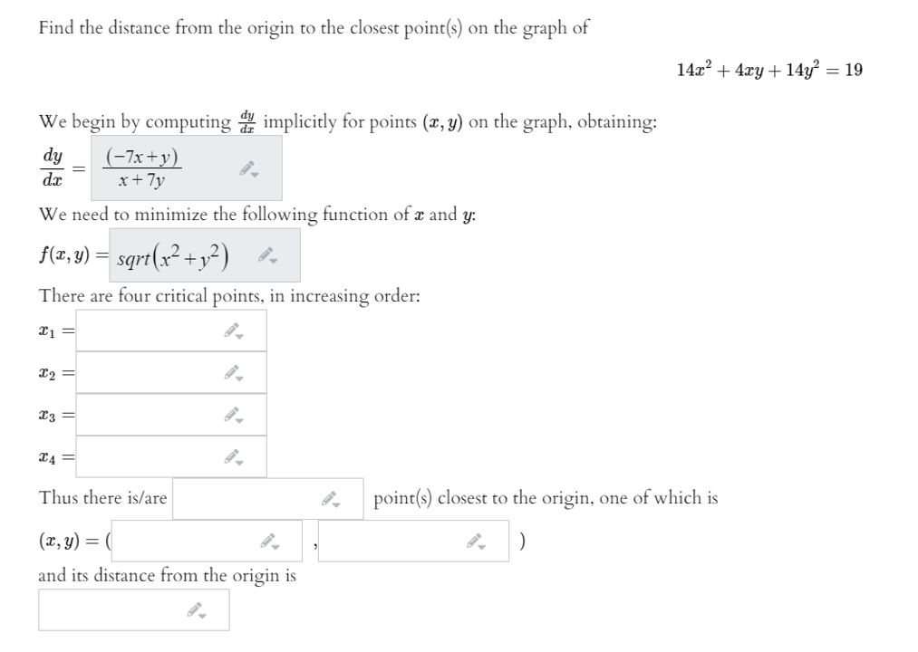 Solved Find the distance from the origin to the closest | Chegg.com