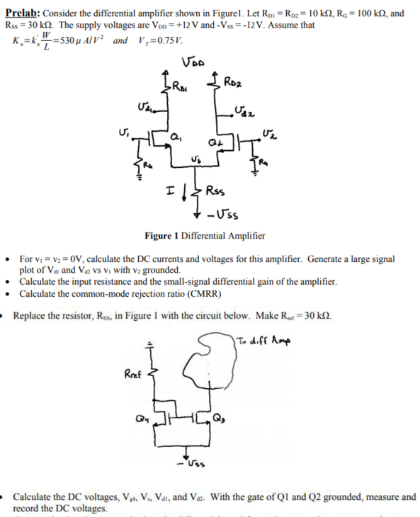 Prelab: Consider the differential amplifier shown in | Chegg.com