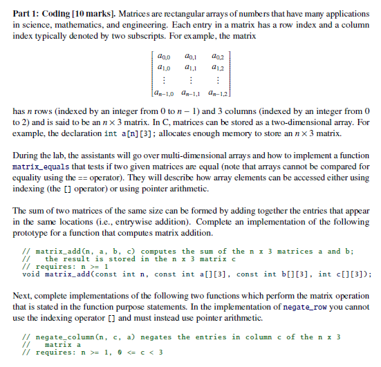 Solved Part 1: Coding [10 marks]. Matrices are rectangular | Chegg.com