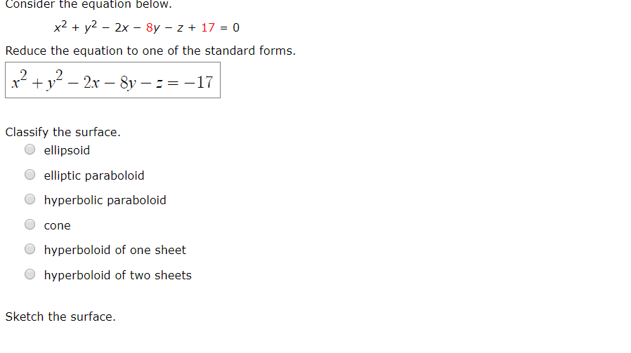 Solved Consider The Equation Below X2 Y2 − 2x − 8y − Z 1554