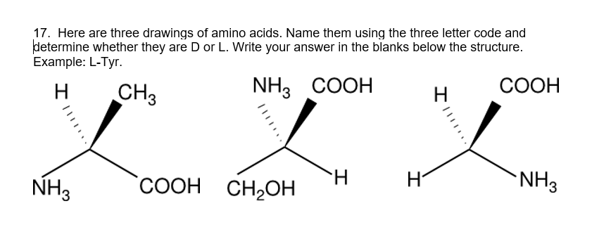 Solved 17. Here are three drawings of amino acids. Name them | Chegg.com