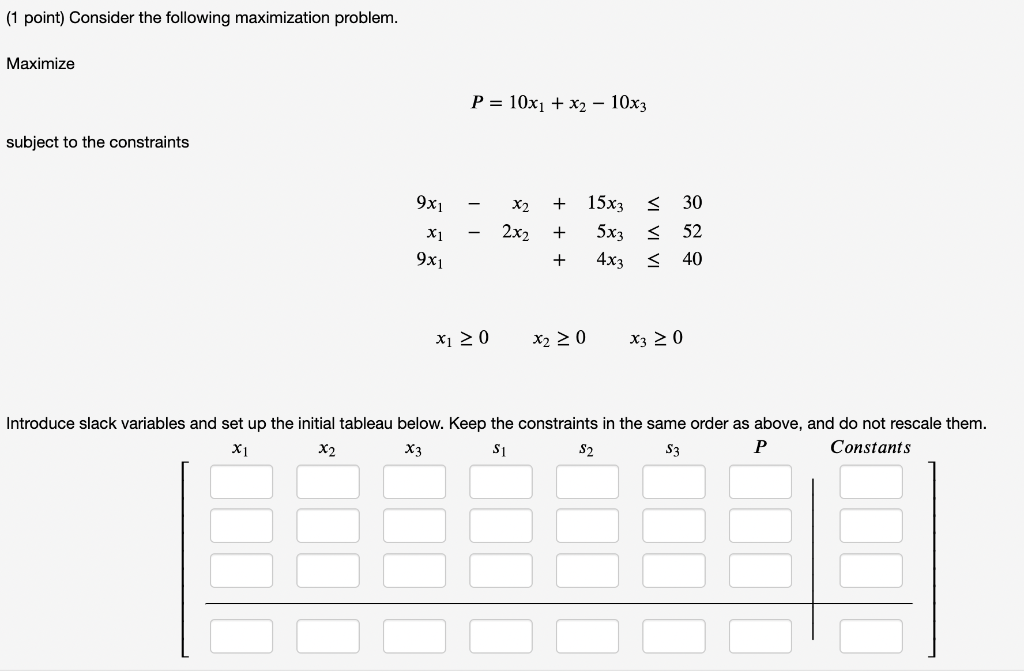 Solved (1 Point) Consider The Following Maximization | Chegg.com