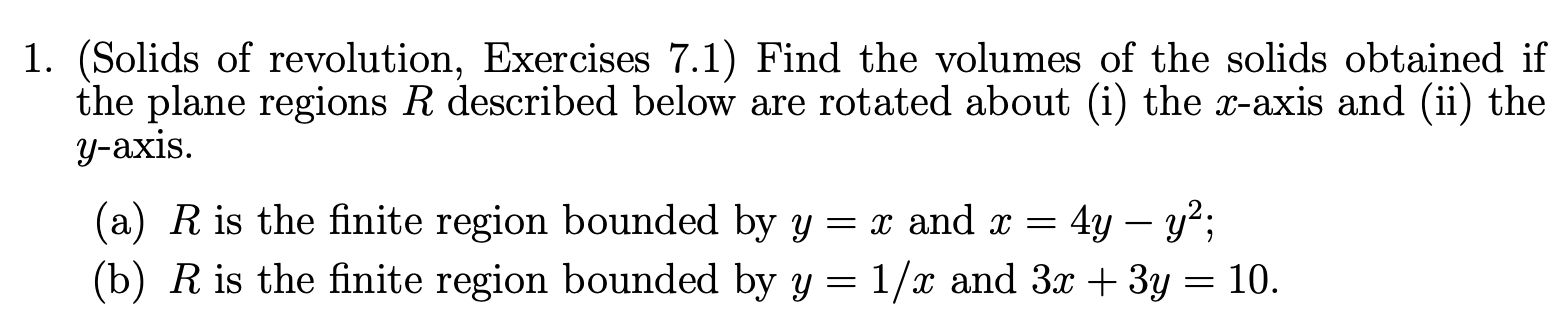 Solved: 1. (Solids Of Revolution, Exercises 7.1) Find The | Chegg.com