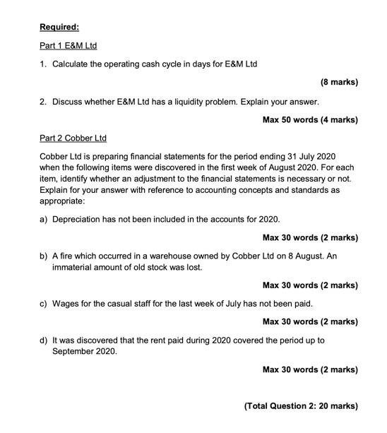 Solved The following are summarised statements for E&M Ltd | Chegg.com