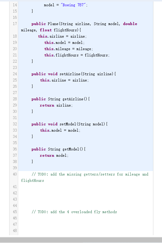 Solved Plane class (method overload) Complete the code for | Chegg.com