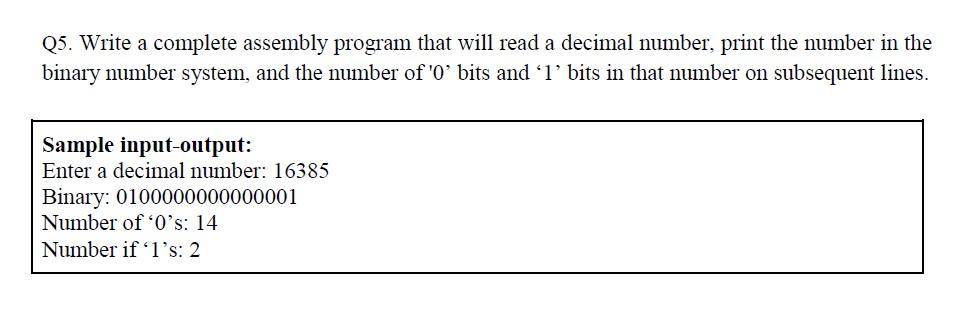 Q5. Write a complete assembly program that will read | Chegg.com
