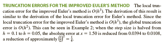 TRUNCATION ERRORS FOR THE IMPROVED EULERS METHOD The local truncation error for the improved Eulers method is \( O\left(h^{