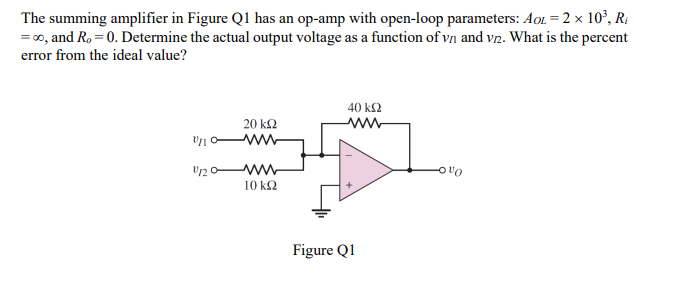 Solved The summing amplifier in Figure Q1 has an op-amp with | Chegg.com