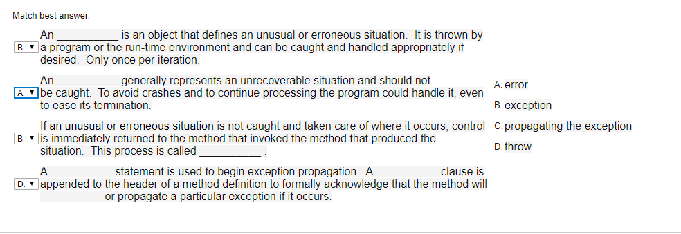 Solved Match best answer. An is an object that defines an | Chegg.com