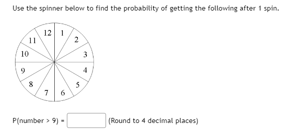 Solved Use the spinner below to find the probability of | Chegg.com