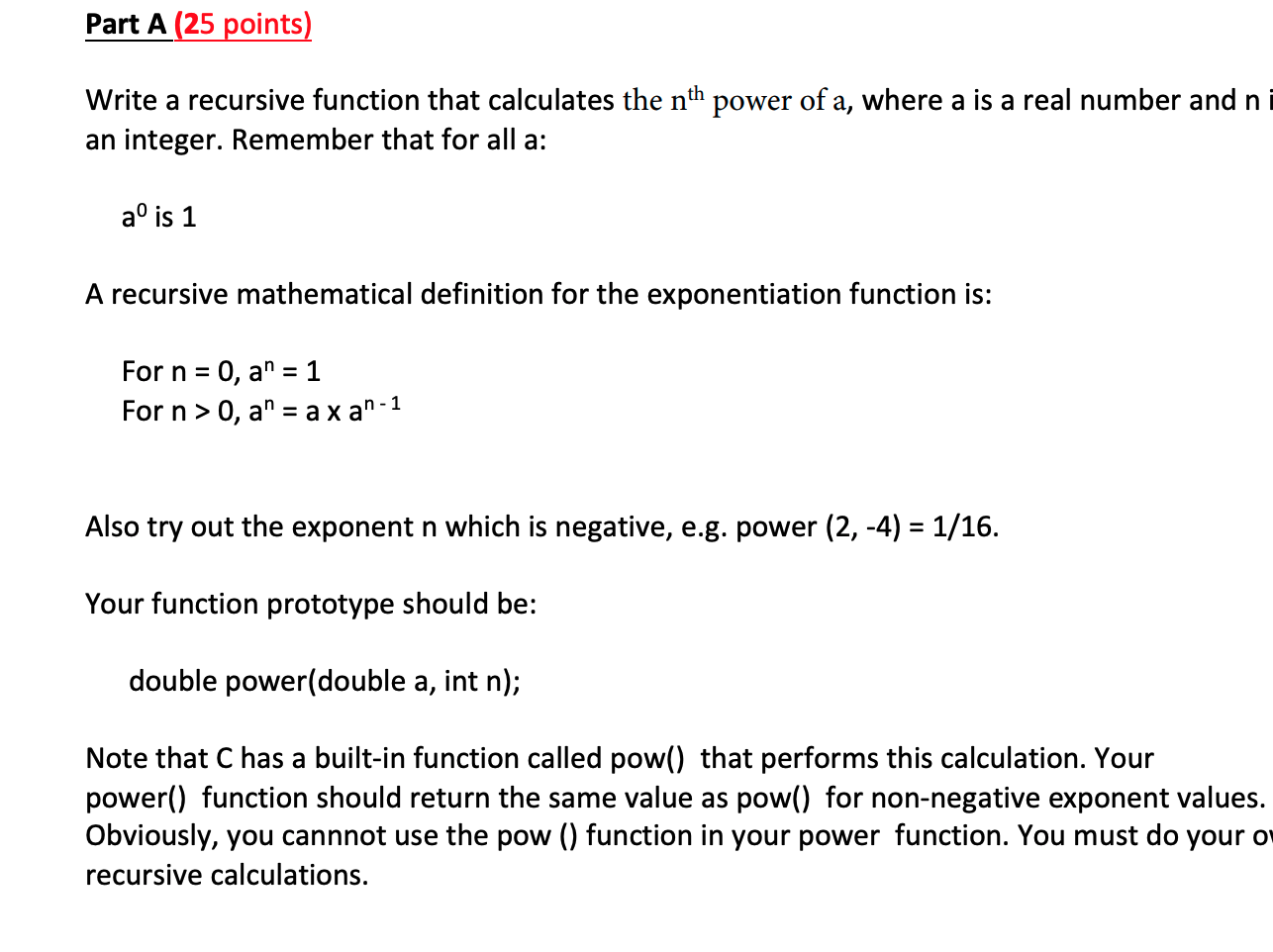 Solved Part A (25 points) Write a recursive function that | Chegg.com