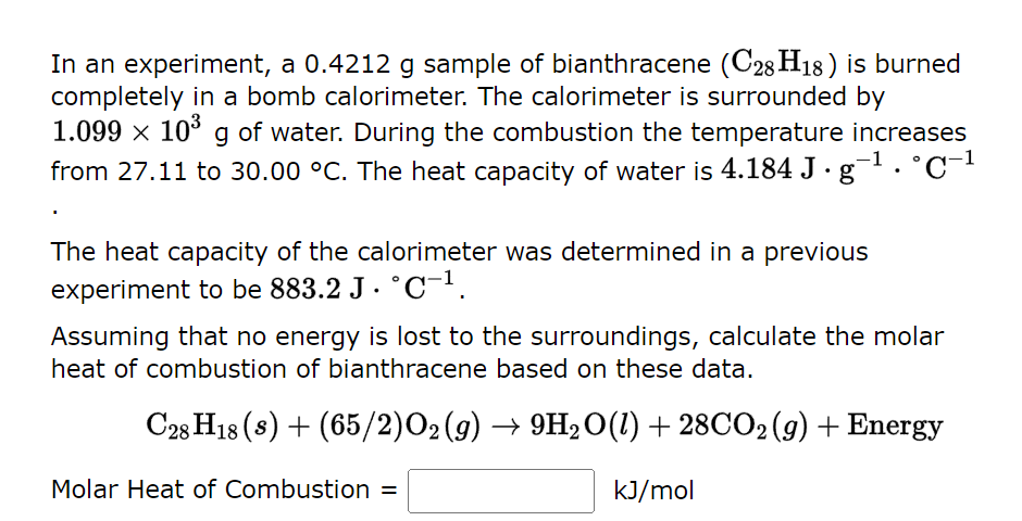 Solved In an experiment, a 0.4212 g sample of bianthracene | Chegg.com