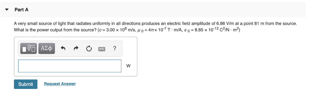 Solved Part A A very small source of light that radiates | Chegg.com