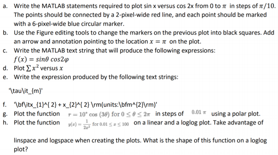 Solved a. Write the MATLAB statements required to plot sin x | Chegg.com