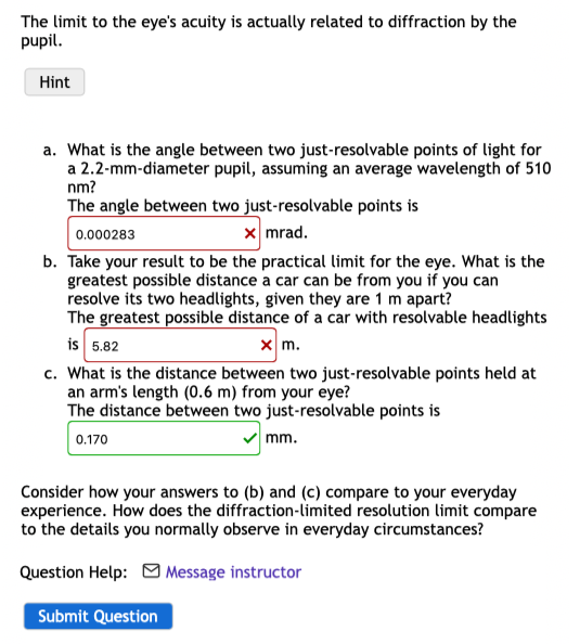 Solved The limit to the eye's acuity is actually related to | Chegg.com