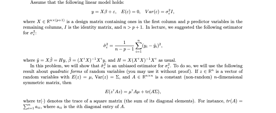 Solved Assume that the following linear model holds: | Chegg.com