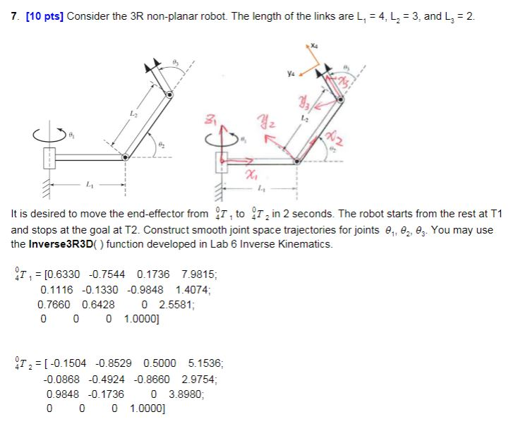 7. [10 pts] Consider the 3R non-planar robot. The | Chegg.com