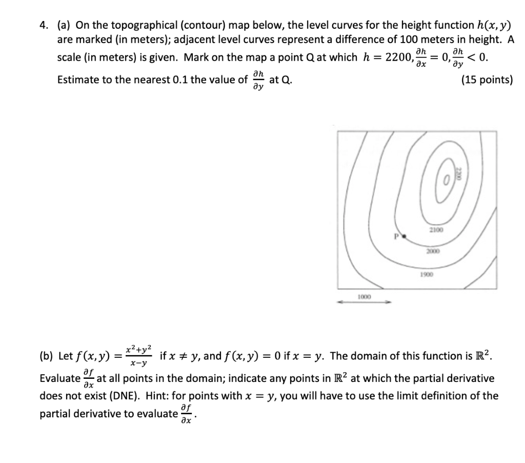 Solved 4. (a) On the topographical (contour) map below, the | Chegg.com