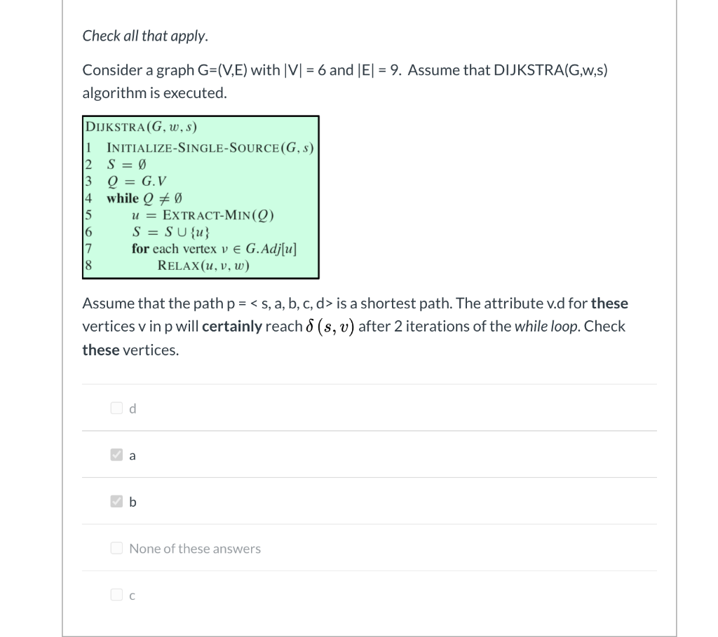 Check All That Apply Consider A Graph G V E With Chegg Com