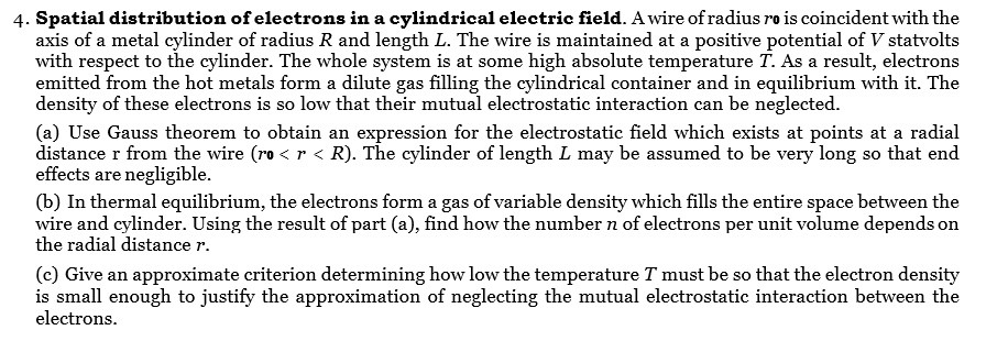Solved 4. Spatial distribution of electrons in a cylindrical | Chegg.com