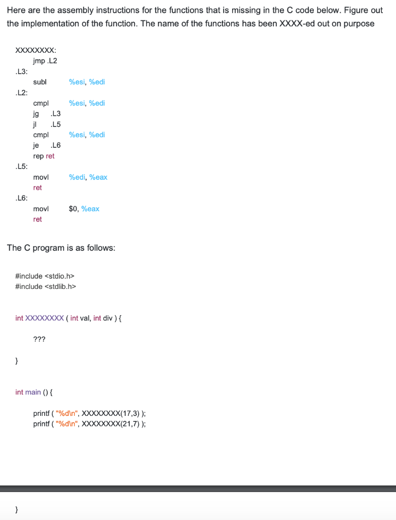 Here are the assembly instructions for the functions | Chegg.com
