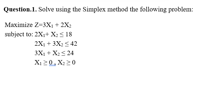 Solved Question.1. Solve using the Simplex method the | Chegg.com