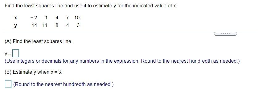 Solved Find the least squares line and use it to estimate y | Chegg.com
