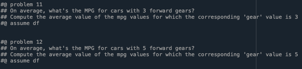 #@ problem 11
\# On average, whats the MPG for cars with 3 forward gears?
\#\# Compute the average value of the mpg values f