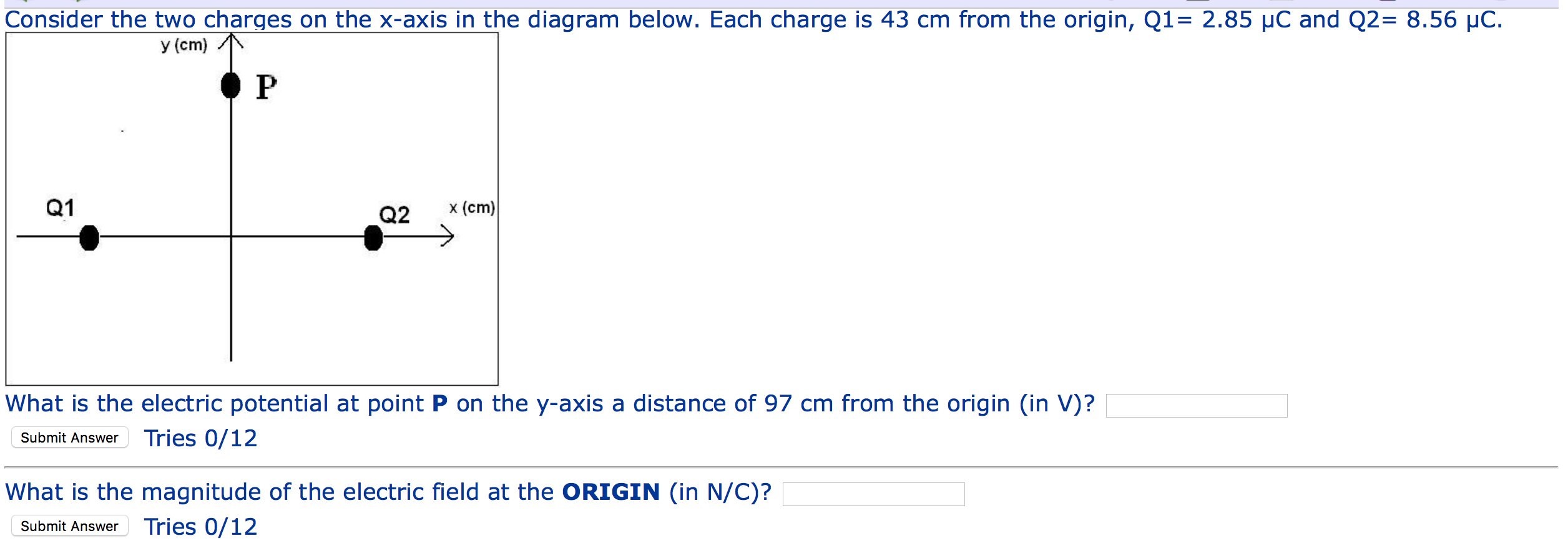 Solved Consider the two charges on the xaxis in the diagram