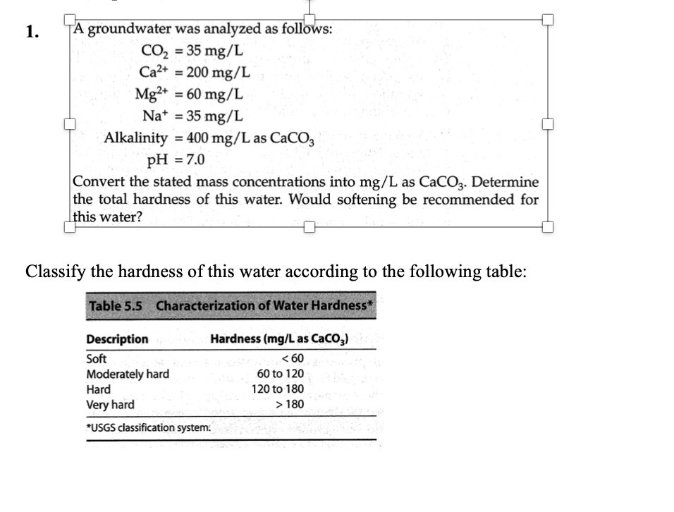 Solved A groundwater was analyzed as follows: CO2 35 mg/L | Chegg.com