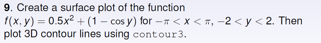 Solved 9. Create a surface plot of the function f(x,y) = | Chegg.com