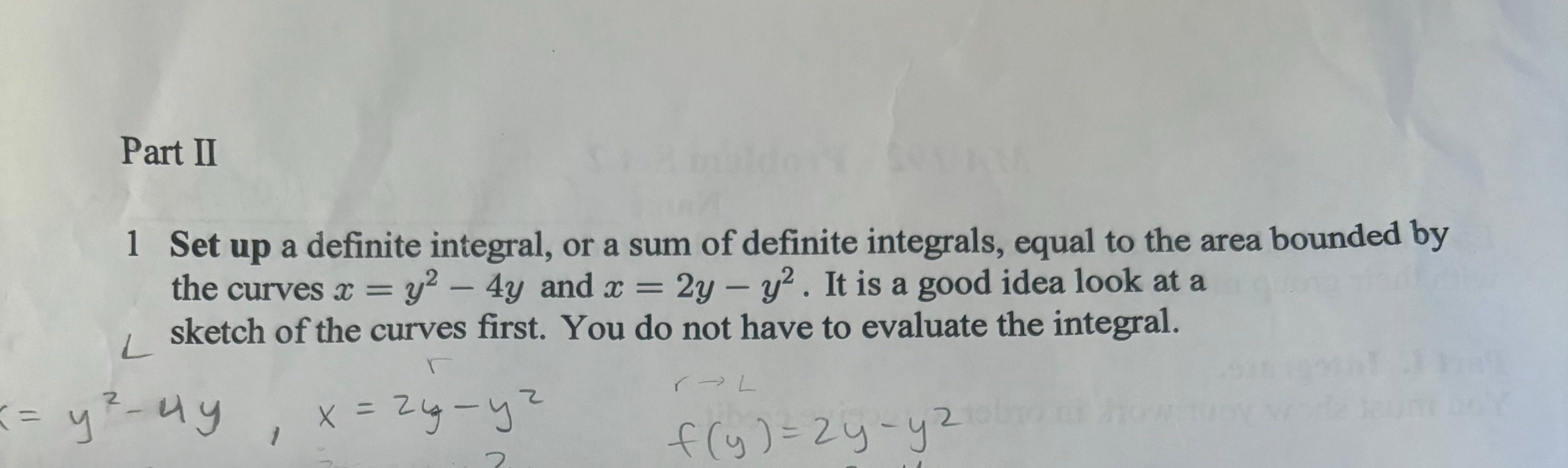 Solved Part II1 ﻿Set up a definite integral, or a sum of | Chegg.com