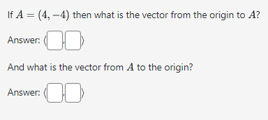 Solved If A=(4,−4) then what is the vector from the origin | Chegg.com