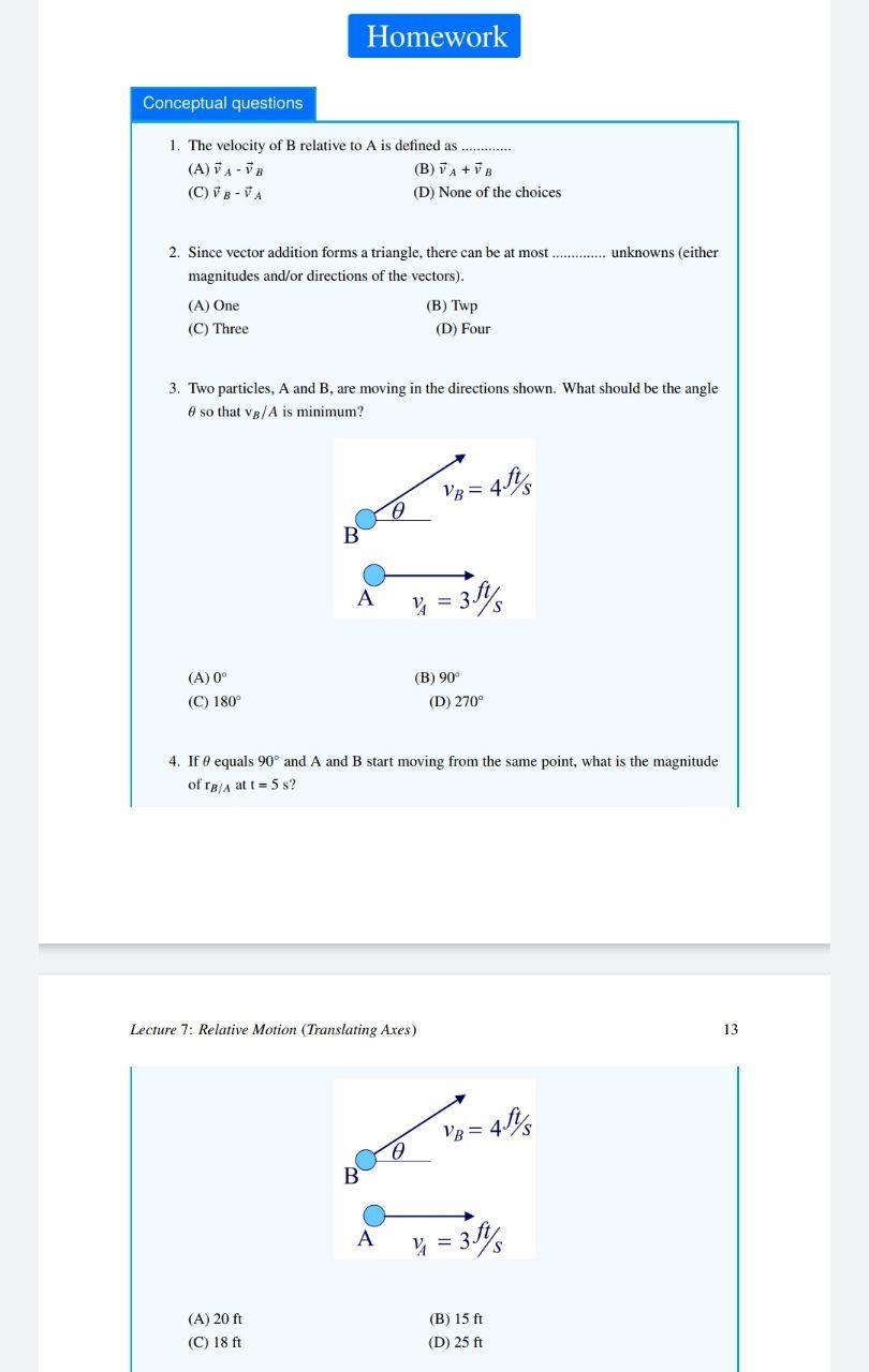 Solved Homework Conceptual Questions 1. The Velocity Of B | Chegg.com