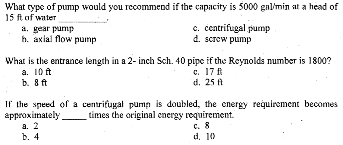 Solved What type of pump would you recommend if the capacity | Chegg.com