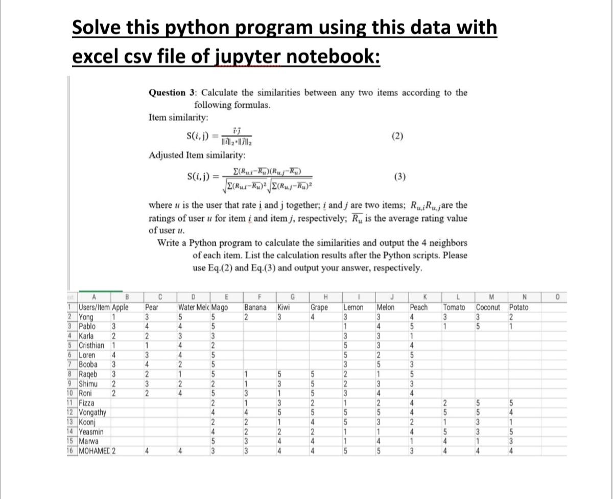 Solve this python program using this data with excel | Chegg.com