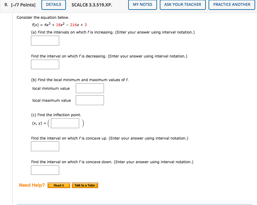 Solved 9. [-17 Points] DETAILS SCALC8 3.3.519.XP. MY NOTES | Chegg.com