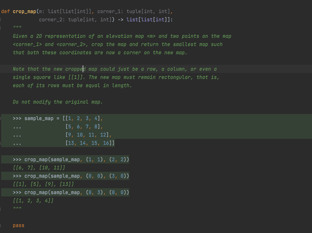 Solved def crop_map(m: list[list[int]], corner_1: tuple[int, | Chegg.com