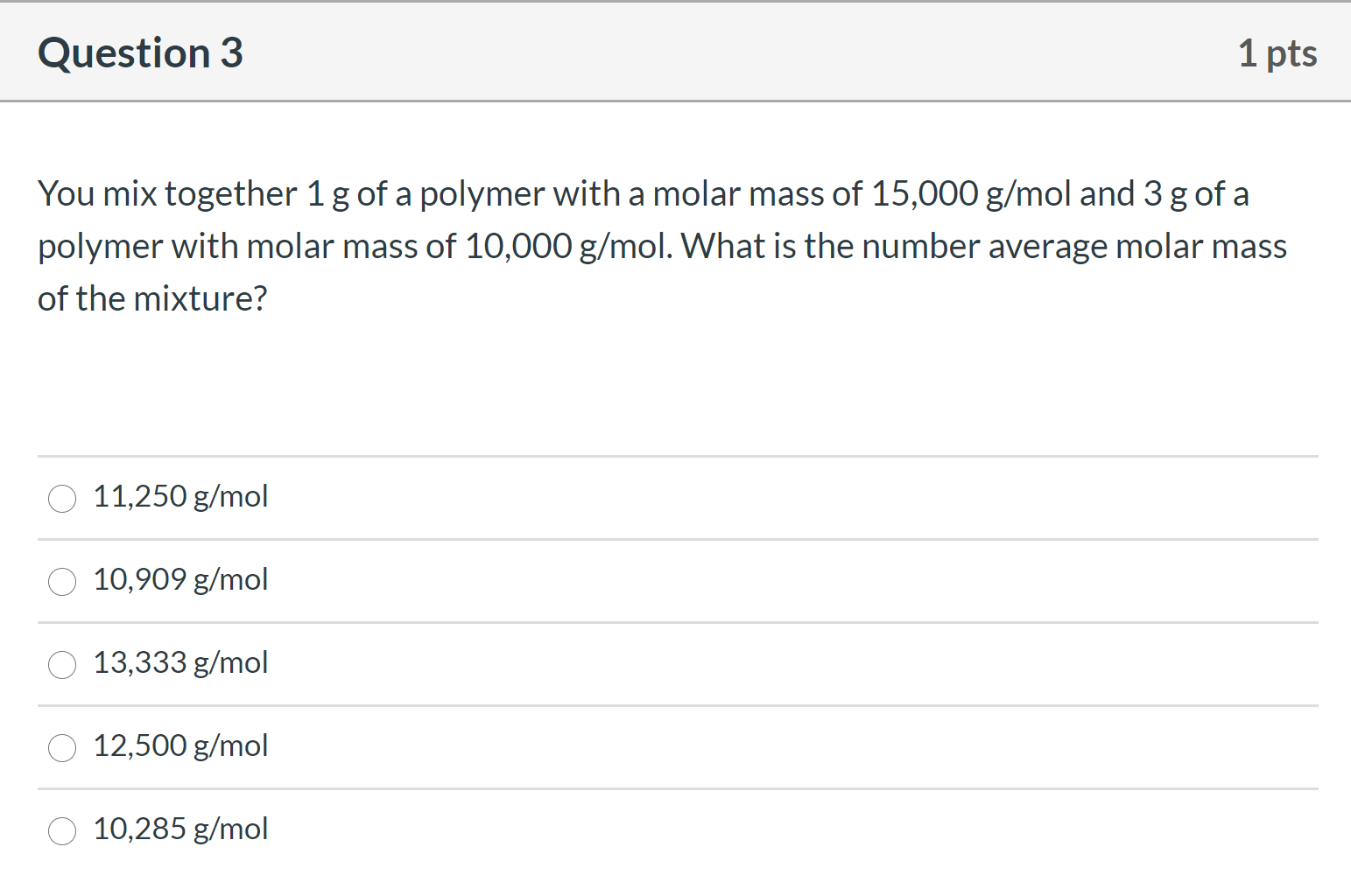 Solved Question 3 1 pts You mix together 1 g of a polymer | Chegg.com