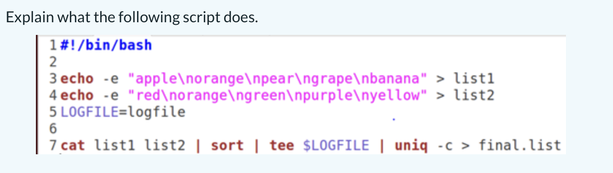 Solved Explain what the following script does. | Chegg.com