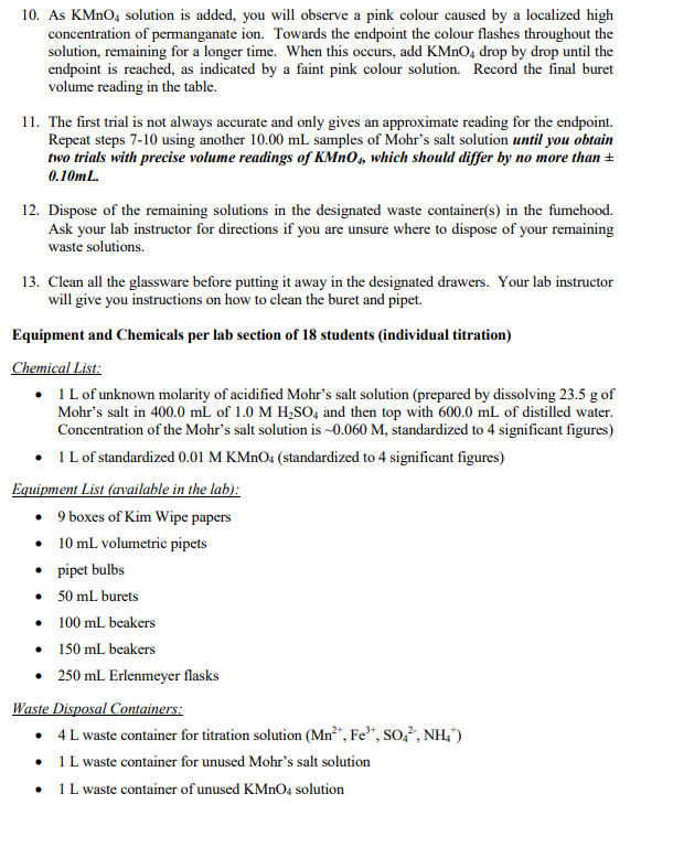 Chemistry 0130 Lab 8 REDOX TITRATION OBJECTIVE The